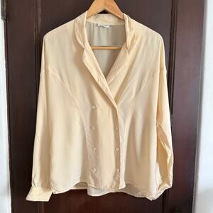 80s Vintage OMANTI 100% Silk Double Breasted Button Down Blouse Shirt Jacket 10